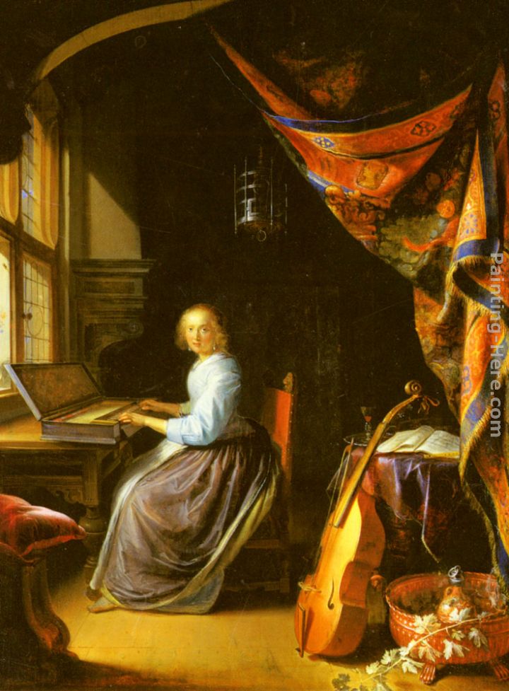 A Woman playing a Clavichord painting - Gerrit Dou A Woman playing a Clavichord art painting